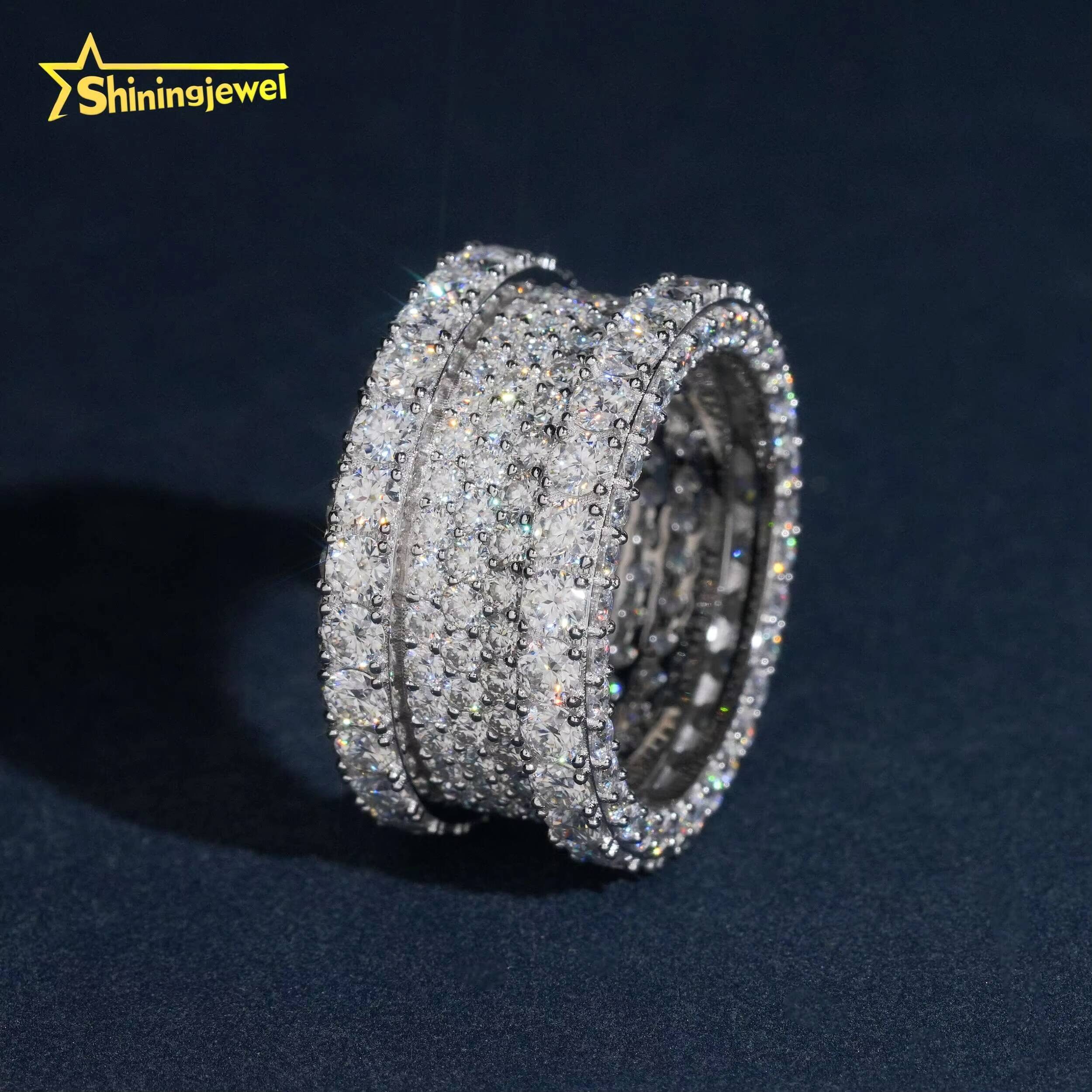 New Design Popular Hip Hop Style Iced Out Rhodium Plated 925 Silver Eternity VVS Moissanite Ring