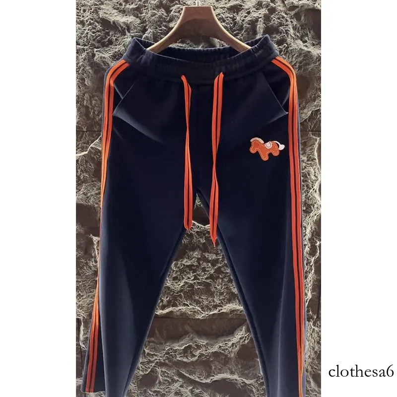 men's sportswear pants 2026 Pony Drawstring Fashion Versatile Thickened Autumn Winter Casual Hot-Selling Striped Color-Block Straight Pants