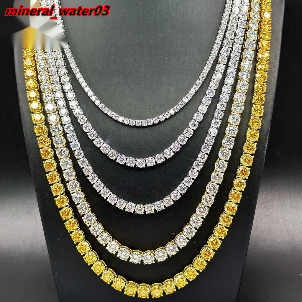 925 Sterling Silver Yellow Gold Plated GRA 65mm Golden Yellow Color VVS Round Moissanite Tennis Chain