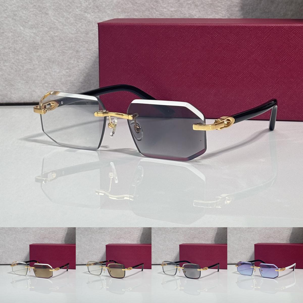 Luxury Sunglasses Men Designer Glasses Women Rectangle Gradient Buffalo Horn Wooden sunglasses Rimless sun glasses gafas de sol with box lunette de