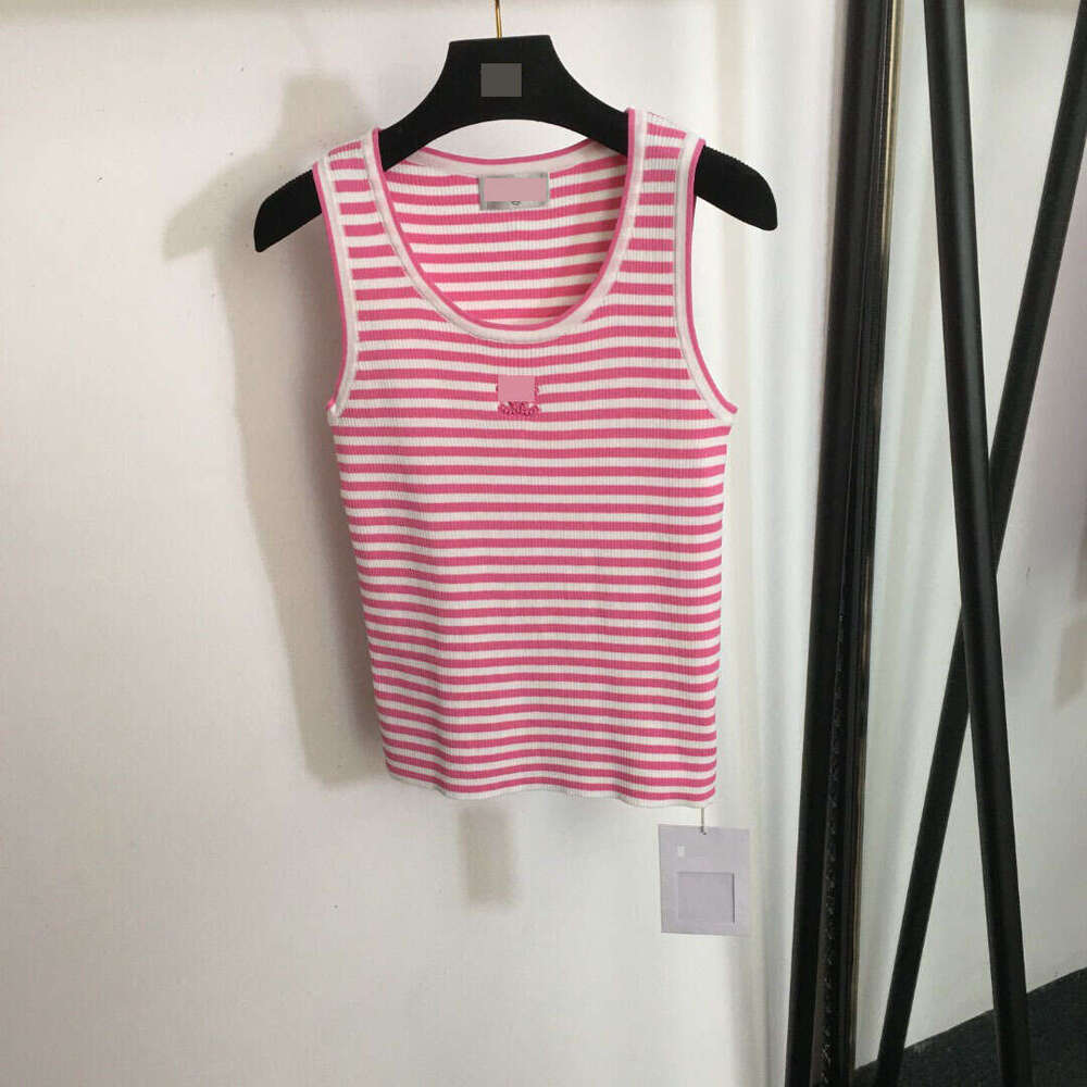 Chnnely tanktop designer vest for women tshirt High-Quality Two C New Women's Tencel Simple Logo Striped Round Neck Slim Knitted Tank Top