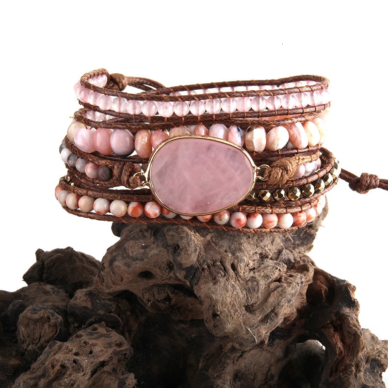 RH Fashion Handma Bohemian Jewelry Boho Bracelet Mixed Natural Stones Charm 5 Strands Wrap Bracelets Gift Drop 260430BJ