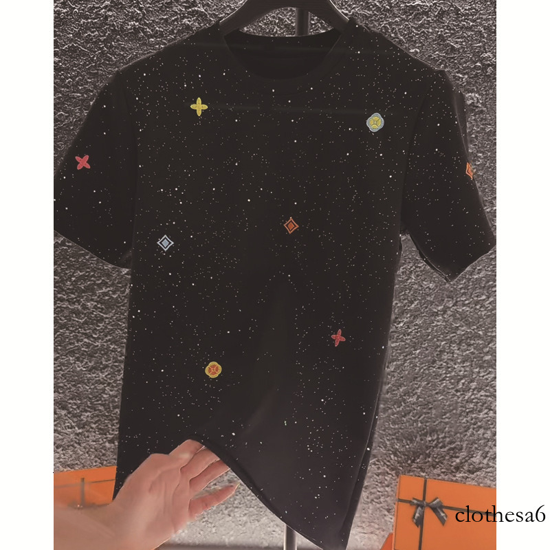 2026 Men's Fashionable Light Luxury Round Neck Short T-Shirt, Versatile for Autumn and Winter, Printed, Niche Casual Popular Sequin Half Sleeve