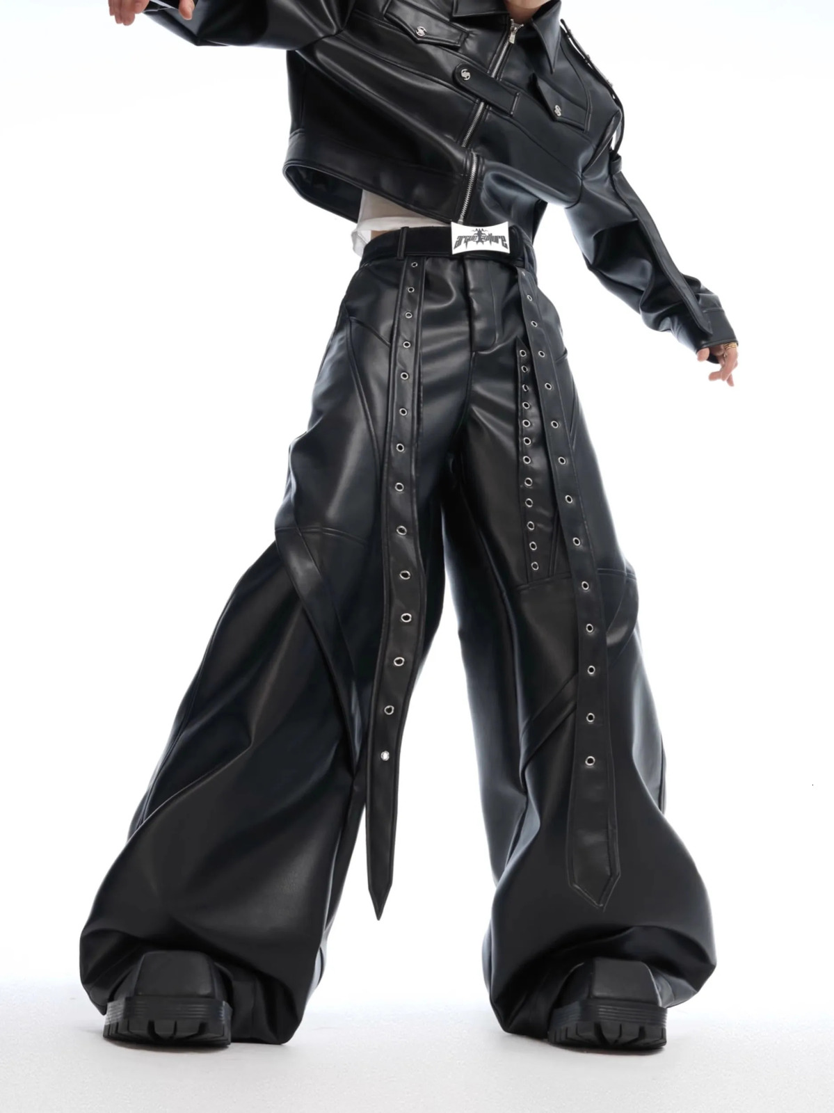Mauroicardi Spring Autumn Cool Long Baggy Black Soft Pu Leather Wide Leg Pants Men High Waist Mens ner Clothes Streetwear 260430
