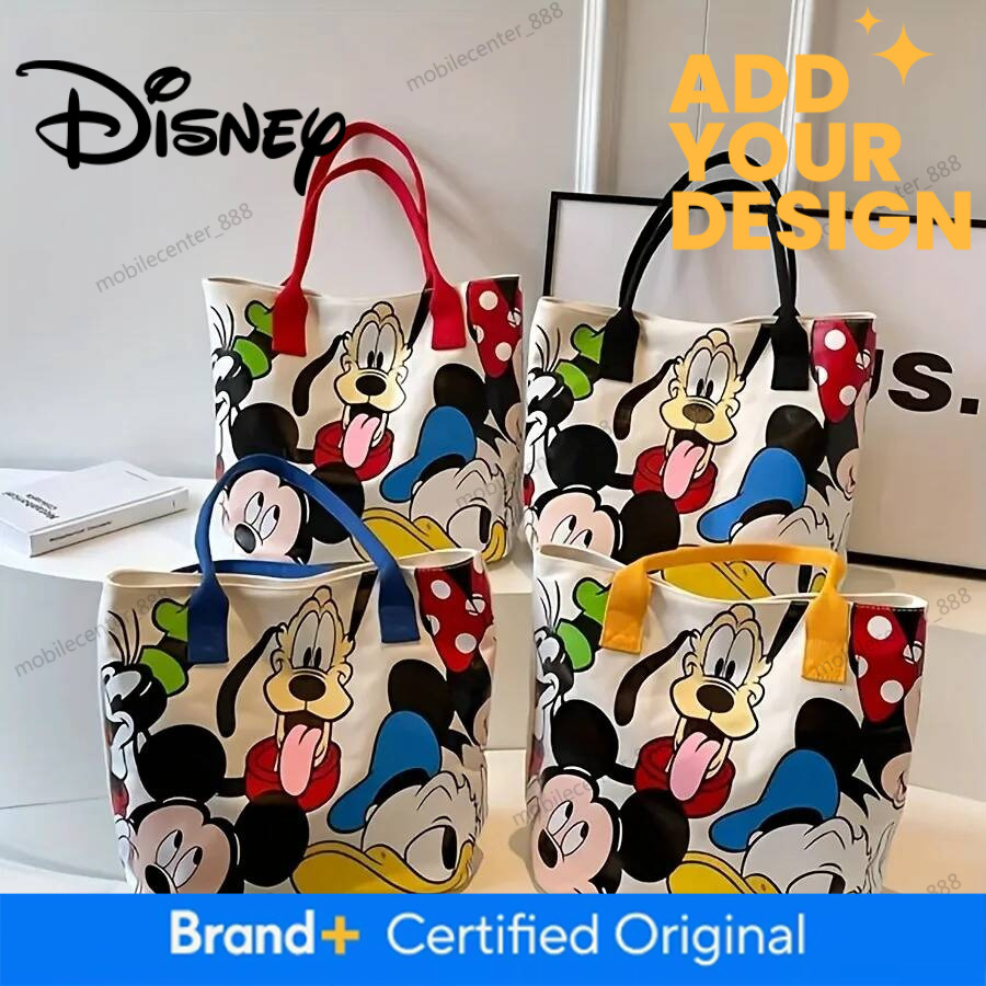 Designer Disney Disney Large Capacity Mickey Mouse Cartoon Canvas Tote Handbag - Women's Fashion Shoulder Bag With Zipper And Button Closure Lu