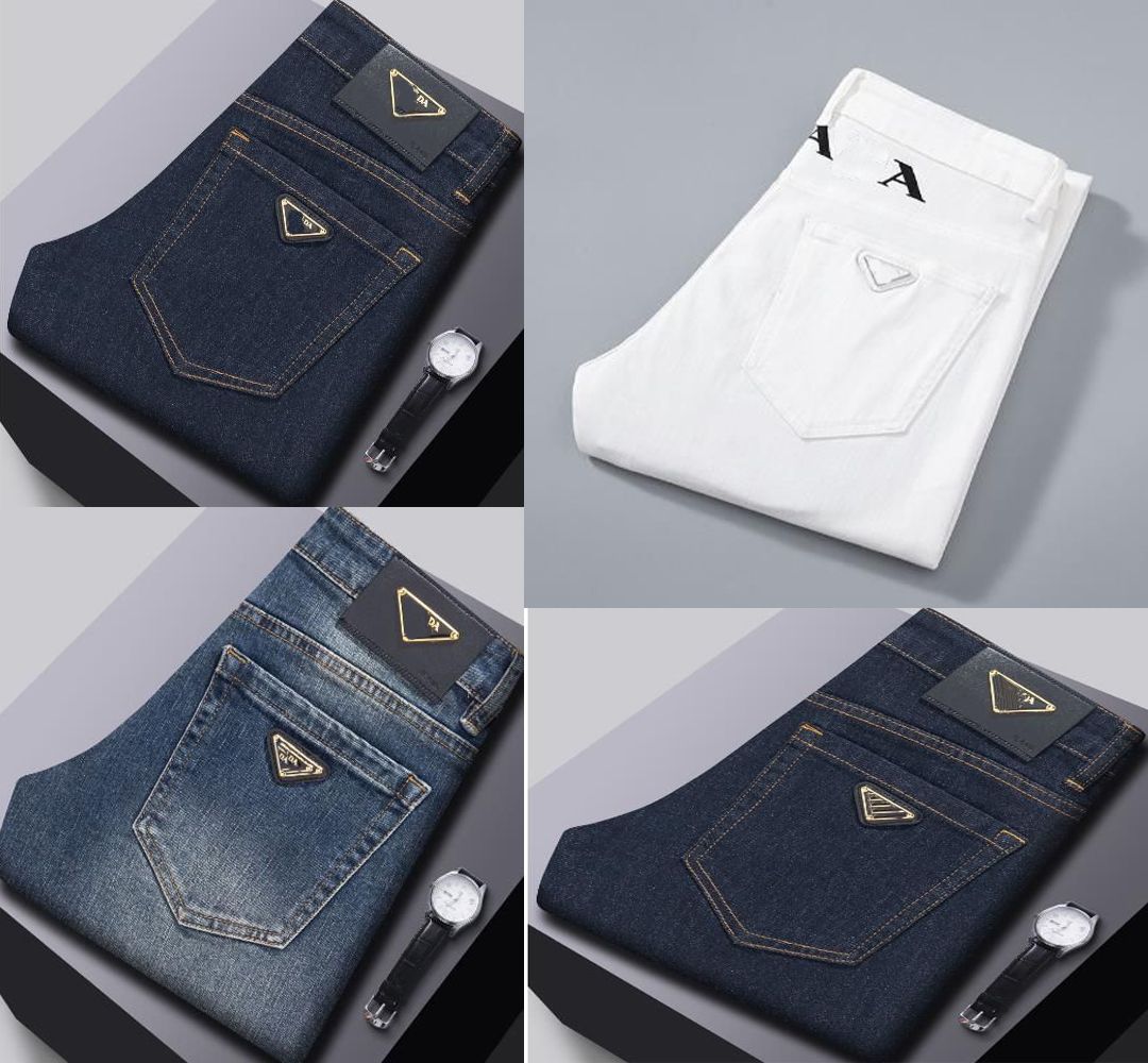 Mens Designer Skinny Jeans - Light Wash Straight-Leg denim Pants Fashionable Slims Versatile Casual High-End Eur Size 29-36