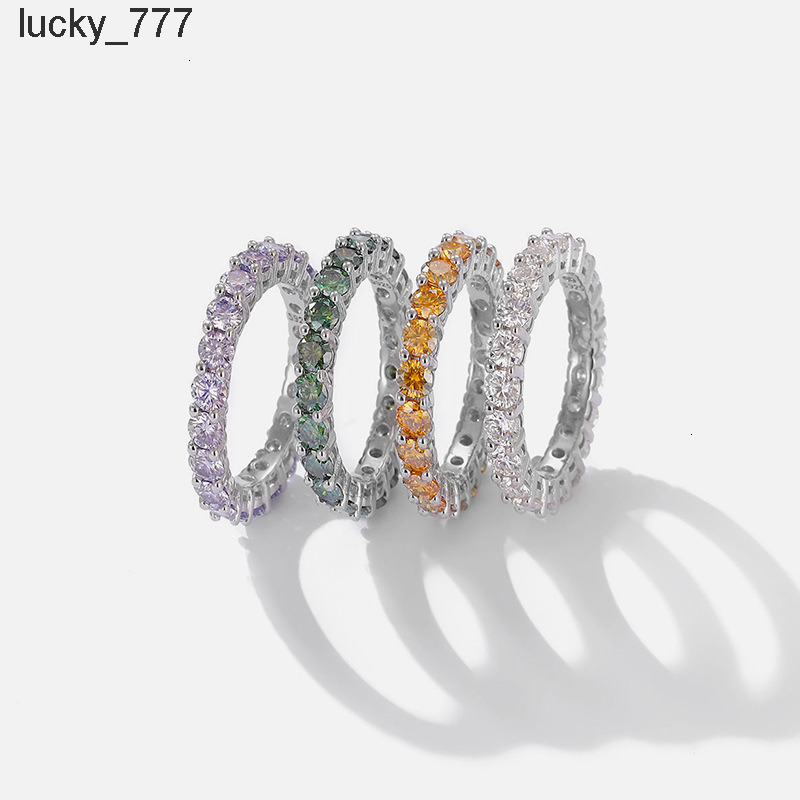 Pass test S925 Silver Round Cut Vvs d Color Eternity 01ct 3mm Colorful Moissanite Diamond Hip Hop Tennis Ring for Men Women