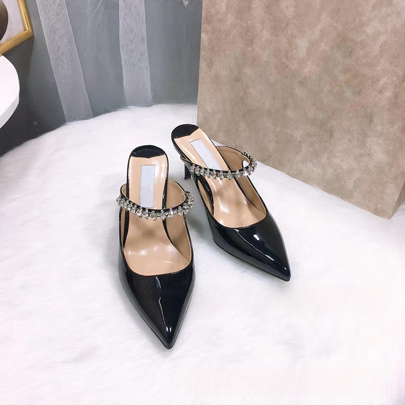 2026fashion Designer Shoes Summer Pointed High Heels Water Diamond Sandals Flat Bottom Outerwear Straw Headband Thin Heels Half Dragged Muller Shoes