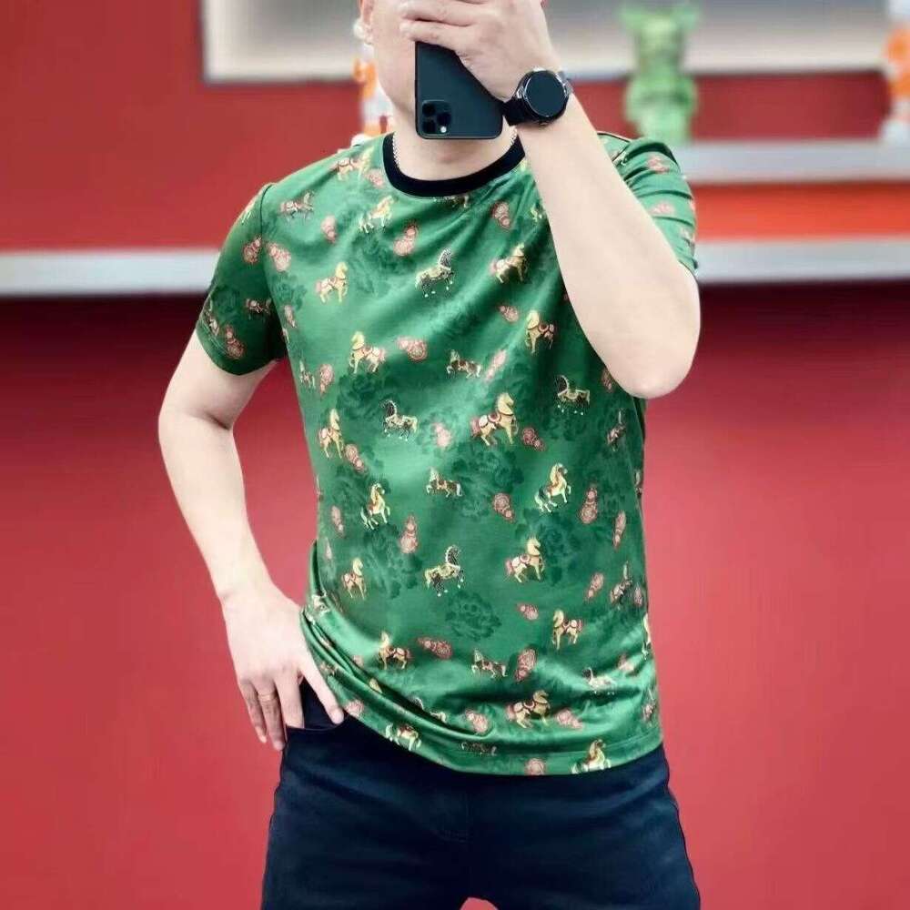 Luxury Brand Designer Clothes Summer 2026 New Men's Slim-Fit Short-Sleeve Versatile Round-Neck Light Luxury Fashion Trend Casual Printed T-Shir