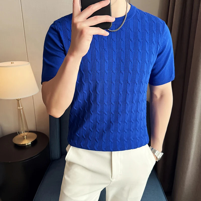 Summer Breathable T-Shirts for Men Korean Clothing O-Neck Short Sleeve Knitted Mens T Shirt Fashion Hollow Tops Tees 4XL 260429