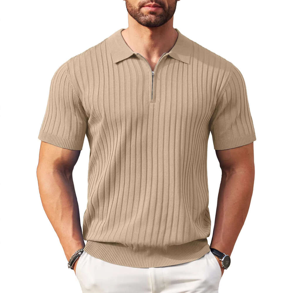 Designer 2026 2026 European Luxury And American Summer Men's Short-sleeve Polo Shirt, Solid Color, Fashionable Casual Trend, Zipper Design Knit