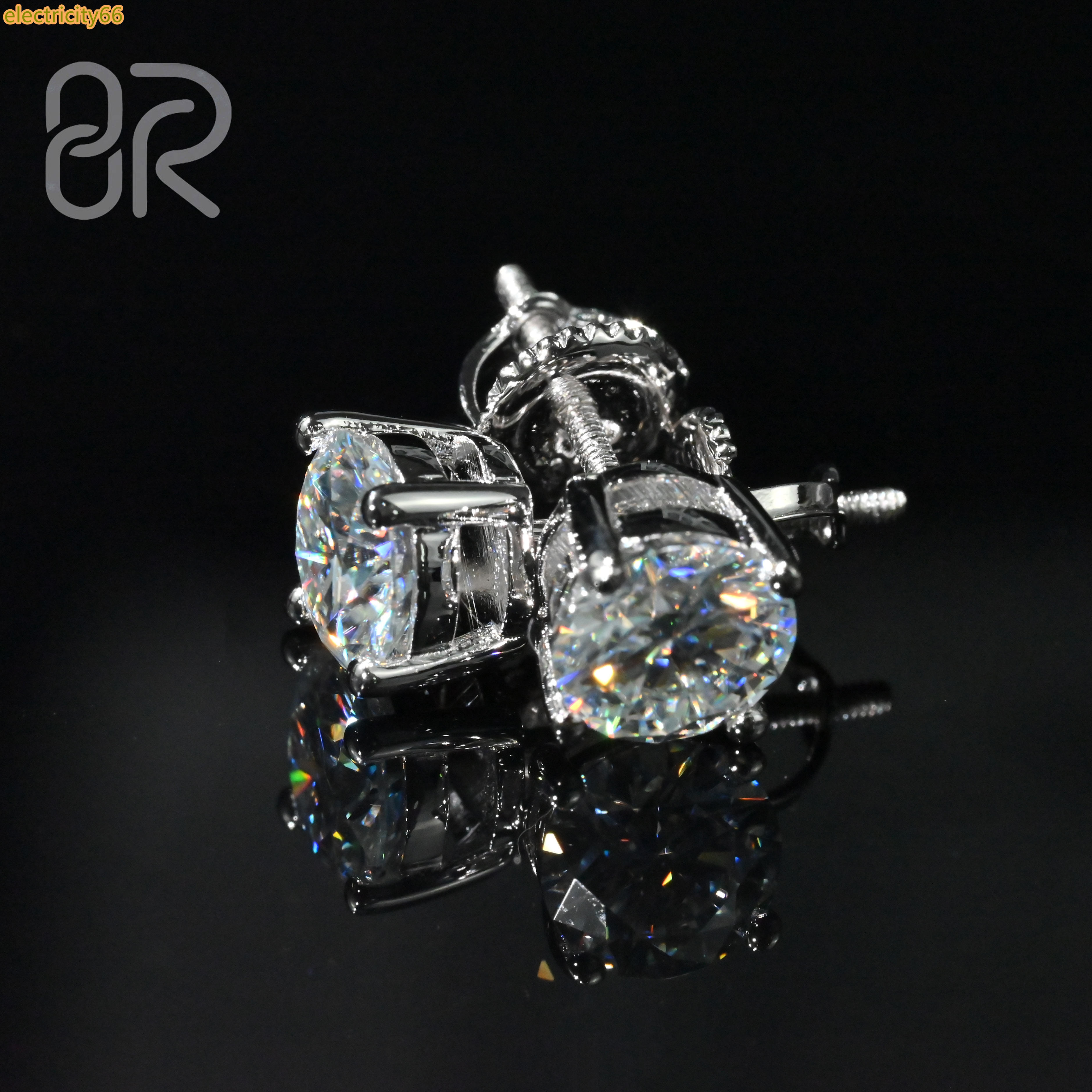 25 05 1 2 4 5 Carat Moissanite Earring Stud Iced Out Round Cut Screw Back Silver 10k 14k Gold Vvs Diamond Fine Jewelry Earring