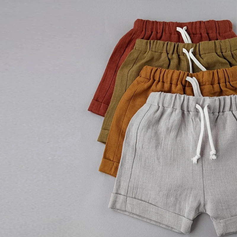 Retro Cotton Linen Drawstring Boys Shorts Summer Girls Comfortable Elastic Waist Loose Casual And Beach Linen Shorts TZ420 260430