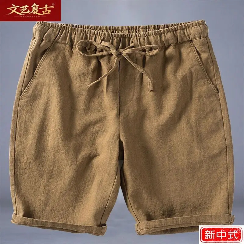 Mens Summer Thin Loose Shorts Straight Solid Color Linen Casual Fivepoint Trendy Pants 260430