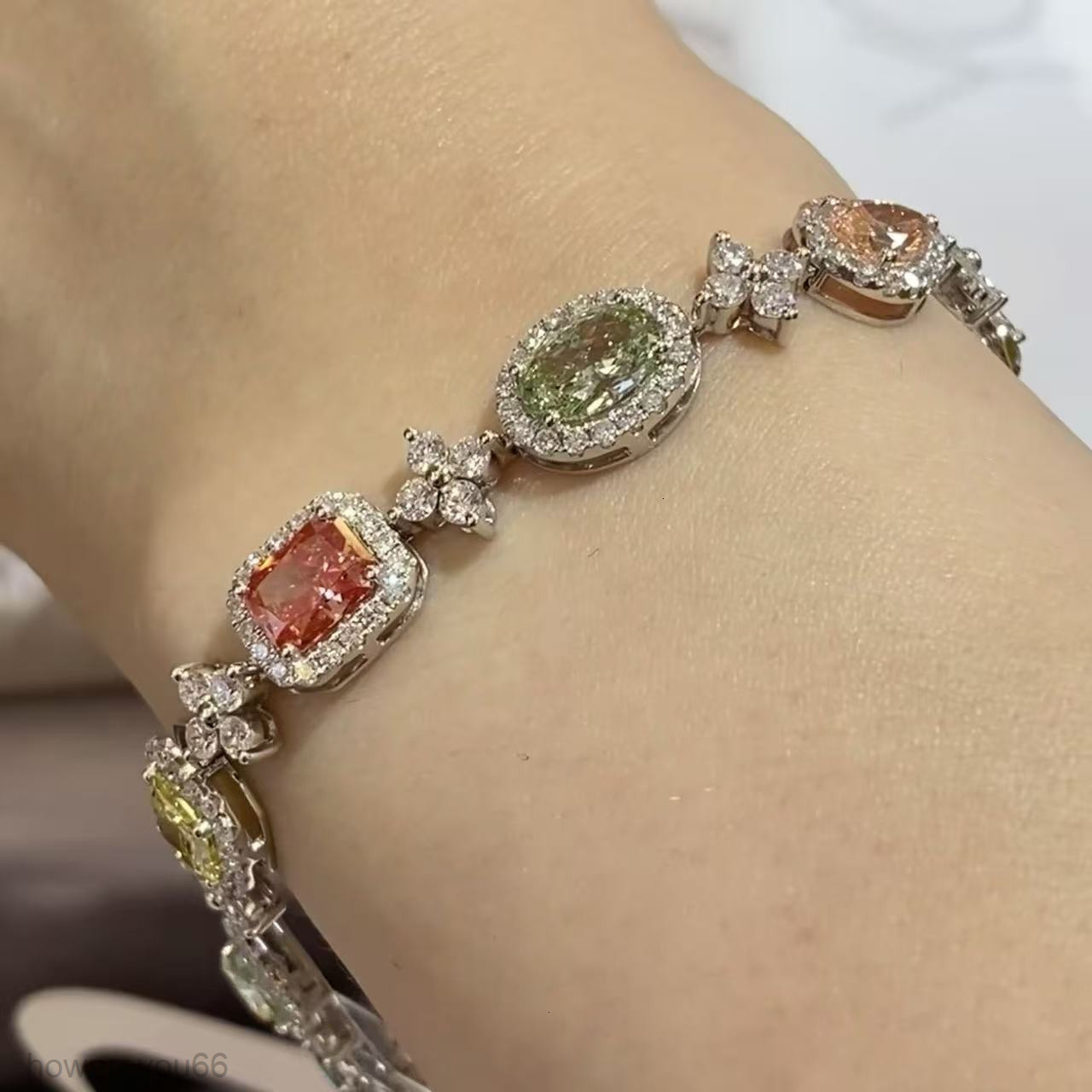 SANYI Custom GIA IGI Certified Lab Grown Colored Diamond Tennis Bracelet Chain 10K 14K 18K HPHT Cvd Diamond Bracelet for Women