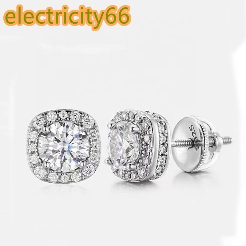 Factory Customization Vvs Big Moissanite Gra Certified Asscher Cut Screw Back 3d square 10mm 925 Cluster Men Moissanite Earrings