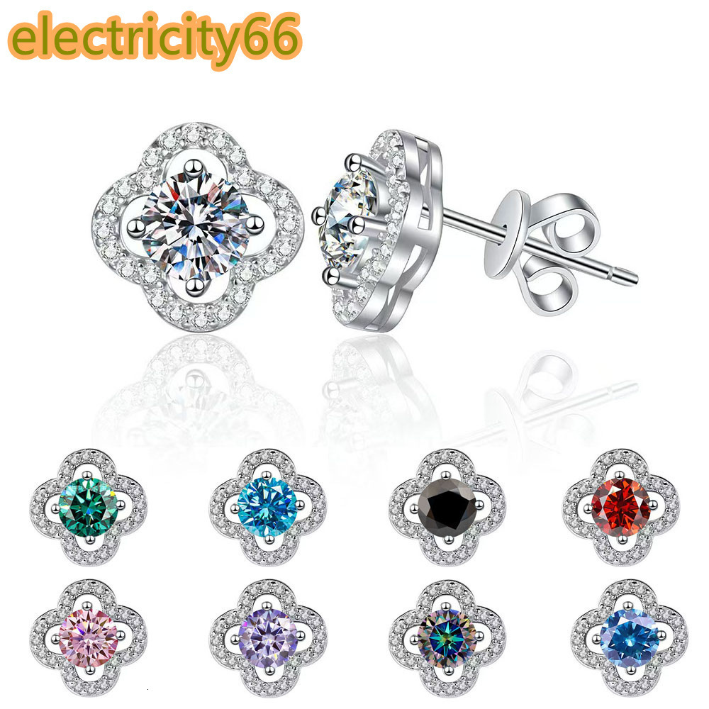 VVS D Color 05ct Moissanite Stud Earrings for Women 18K Gold S925 Silver Trendy Design Four Leaf Clover Moissanite Stud Earring