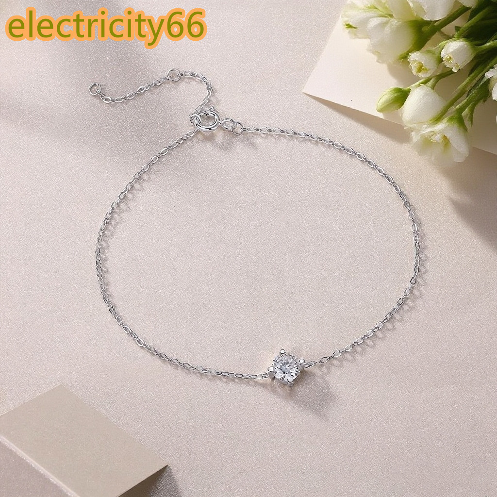 925 Sterling Silver Womens Moissanite Bracelet Minimalist Style Adjustable Link Chain Solitaire Diamond Bangle