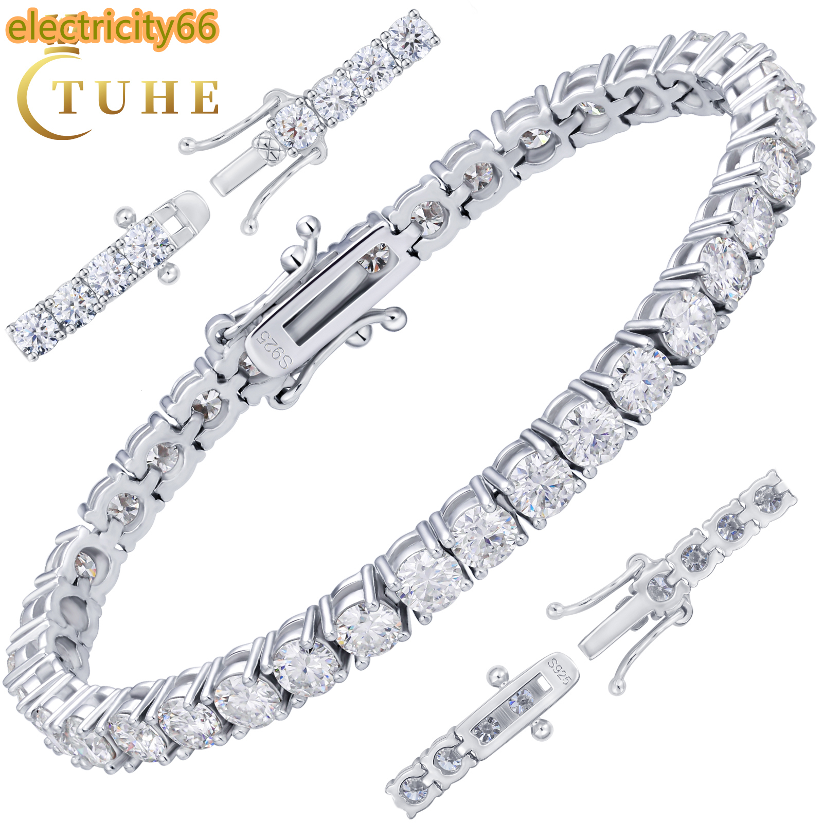 Moissanite Tennis Bracelet for Women Men White Gold Plated S925 Sterling Silver D Color VVS1 Moissanite Bracelets 2/3/4/5/6MM