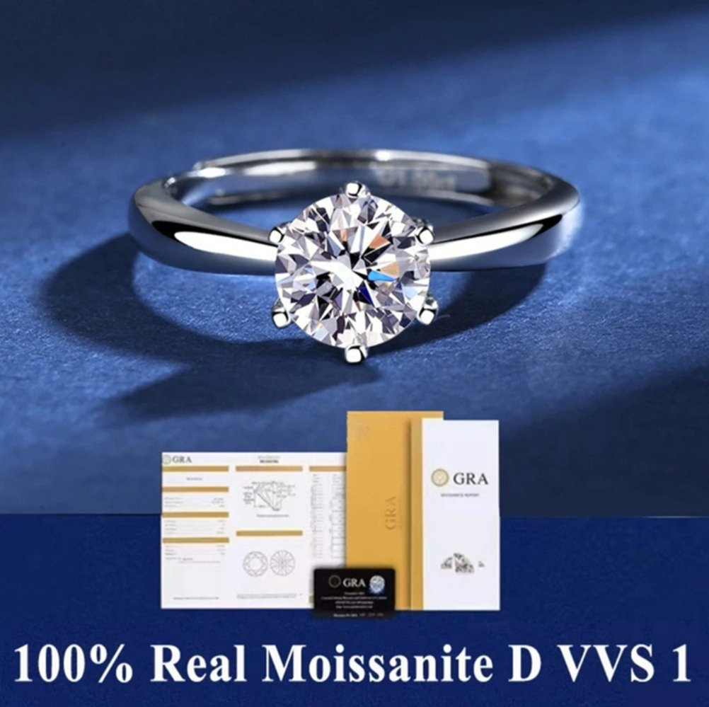 Jewelry 100% Real Moissanite Ring Adjustable band Size S925 Sliver D Vvs1 Pass Diamond Test Pen GRA Certificate 18K Plating Rings For Women Ring