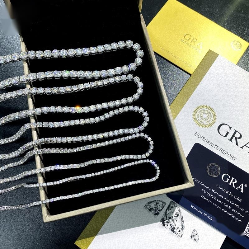 Factory in Stock Gra 925 Silver VVS Moissanite Tennis Chain 3mm 4mm 5mm 65mm Necklace Bracelet Men Women Chains Fine Jewelry