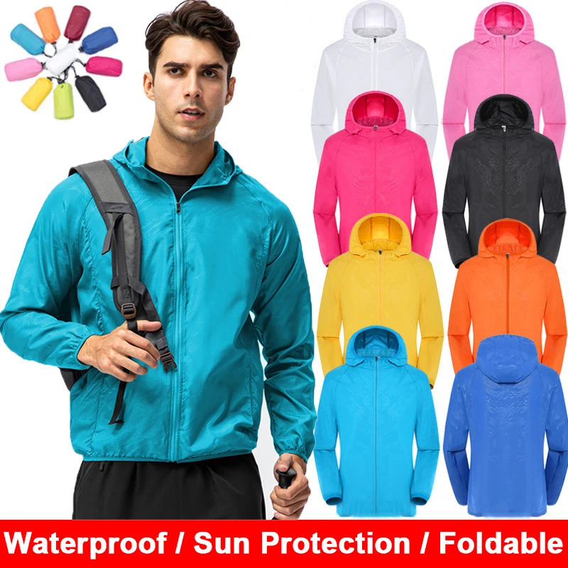 Men's Casual Hooded Waterproof Windbreaker Jacket - Foldable Acetate Windproof Coat for Outdoor Recreation - Sun Protection, Multiple Colors