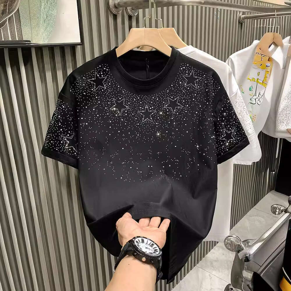 Designer 2026 European Fashion Brand Luxury Men's Short Star Rhinestone Celebrity Hot Luxury Item High-end Niche Half Sleeve T-shirt Free Shipp