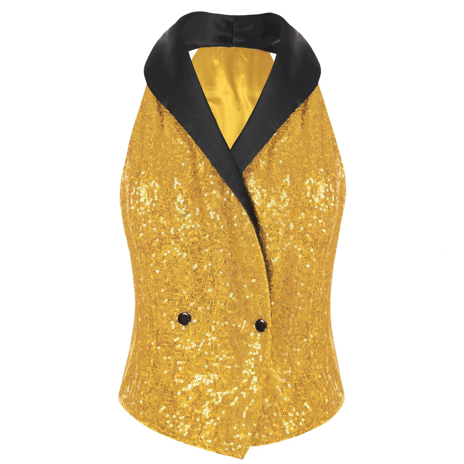 Womens Glitter Sequins Suit Sparkly Sequins Waistcoat V-neck Sleeveless Dressy Vest for Evening Party Rave Cocktail Tops Costume 260430