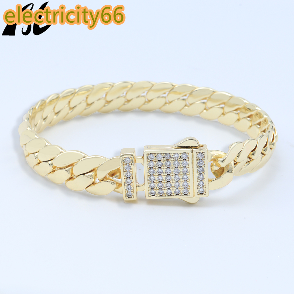L-628 Gold Full Diamond Bracelet Heavy Cuban Link Square Crystal Clasp Luxe Fashion Jewelry Cross-border Bestseller