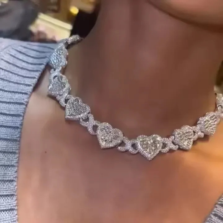2025 Iced Out Bling Full Paved 5A Cubic Zirconia CZ Heart Charm Infinity Chain Choker Necklace Jewelry For Women Men 260430