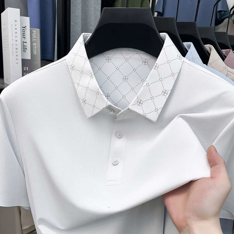 Luxury Brand Designer Clothes Summer Lightweight Seamless Short-Sleeve New Patterned Turn-Down Collar Business Polo Shirt, Fashionable Men's Cl