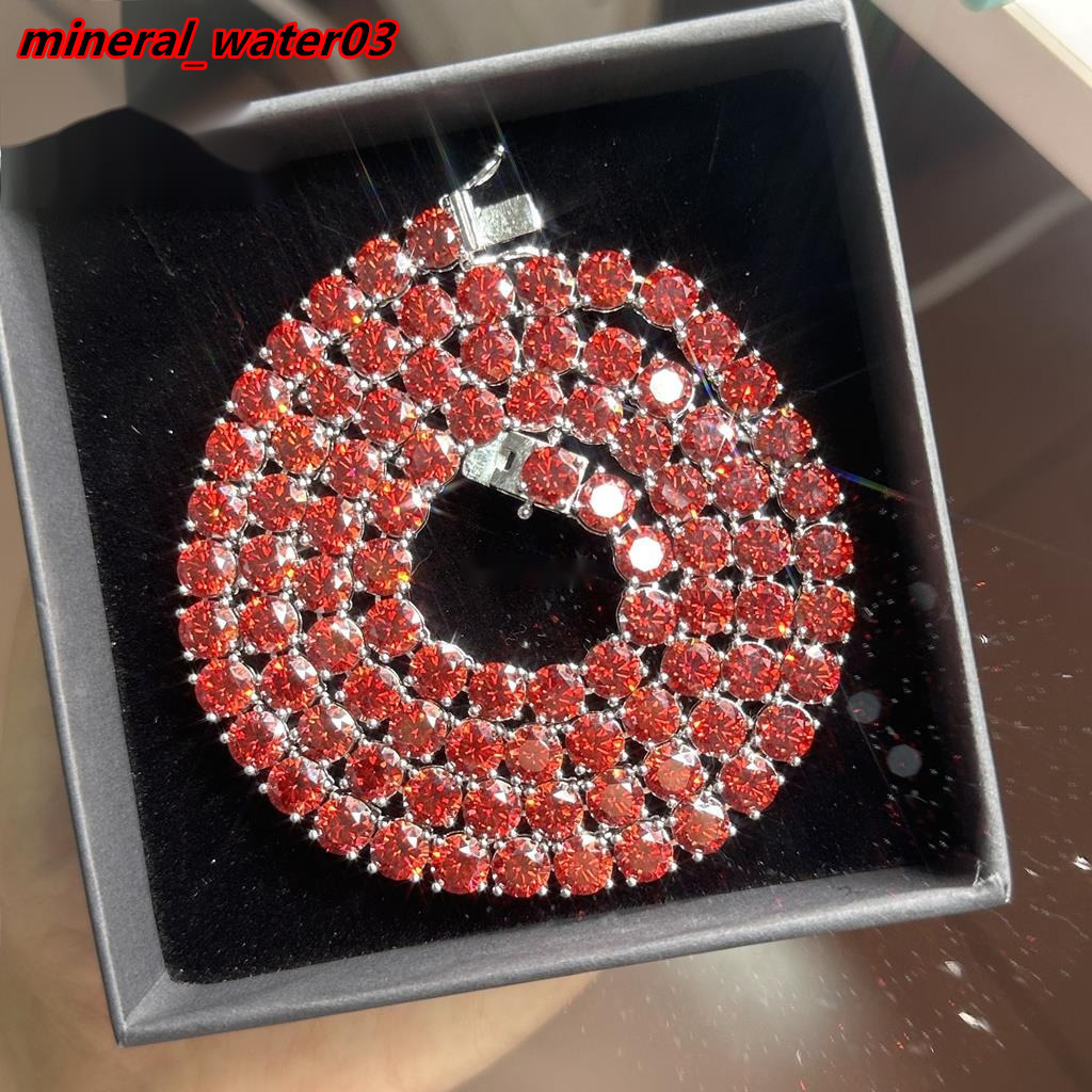 Sparkling Fashion Jewelry 3mm 5mm 65mm Red Moissanite Tennis Chain Necklaces and Bracelet Pass Diamond Tester