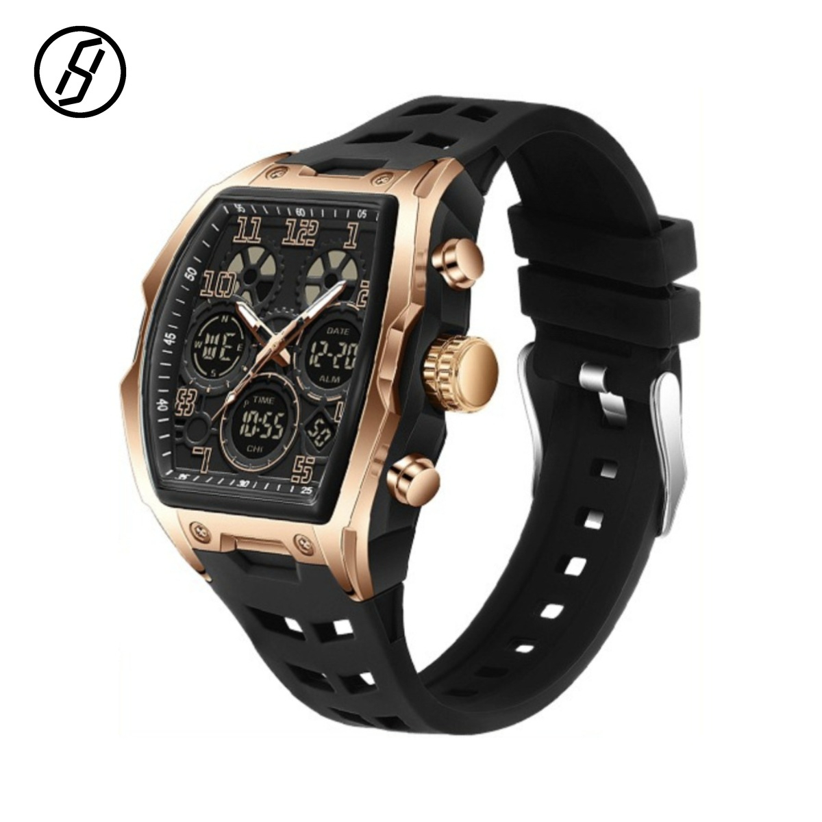 2026 New Sports Tonneau Watch Trendy Chronograph Multi-Function Luminous Digital Electronic Watch Original Design Watch Wholesale