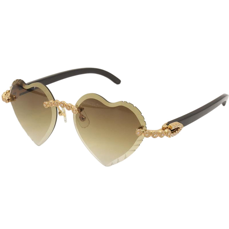 2026 New Designer Diamond Set Original Black Buffalo horn Rimless Sunglasses Rectangle Fashion Popular Women Men Shades Heart Sun Glasses For Female