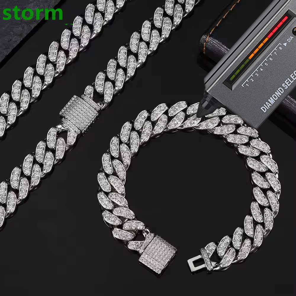 12MM Iced Out Moissanite Cuban Link Chain Necklace Pass Diamond Test GRA Two Tones 925 Sterling Silver VVS Hip Hop for Mens