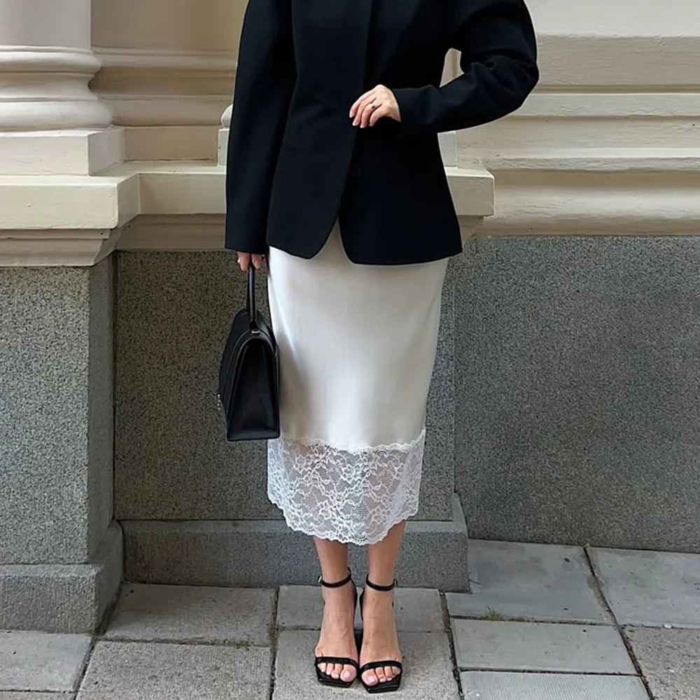 Talenza Elegant Lace Skirt Summer Solid Slim Lace Patchwork Fashion Skirt Casual High Waisted Office Lady Female Skirt 260429