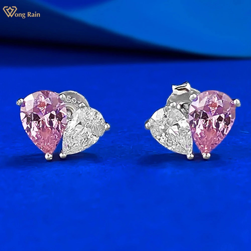 Wong Rain 925 Sterling Silver Pear CutLab SapphireHigh Carbon DiamondGemstone Ear Studs Earrings Gifts Fine JewelryWholesale 260430