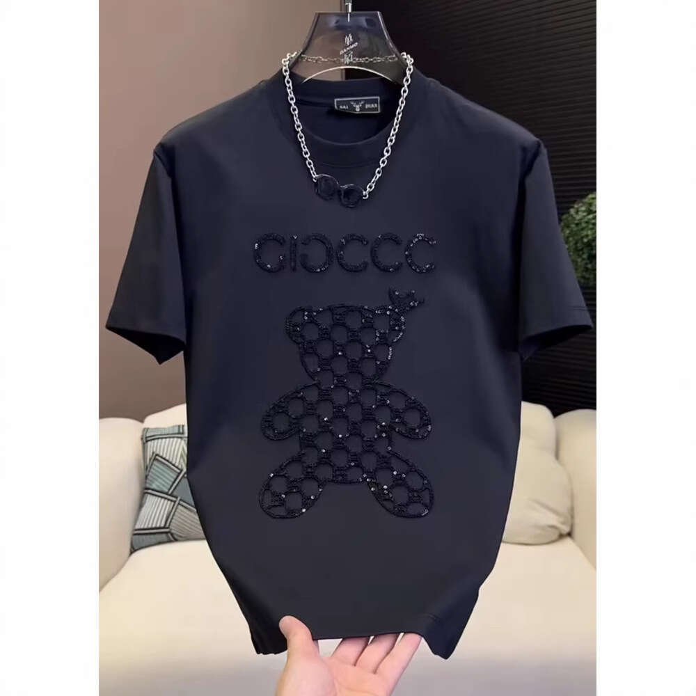 Designer Luxury 2026 Summer New Men's Trendy Fashion Heavy Beaded Short T-shirt Versatile Casual Half Sleeve Top Stylish Free Shipping