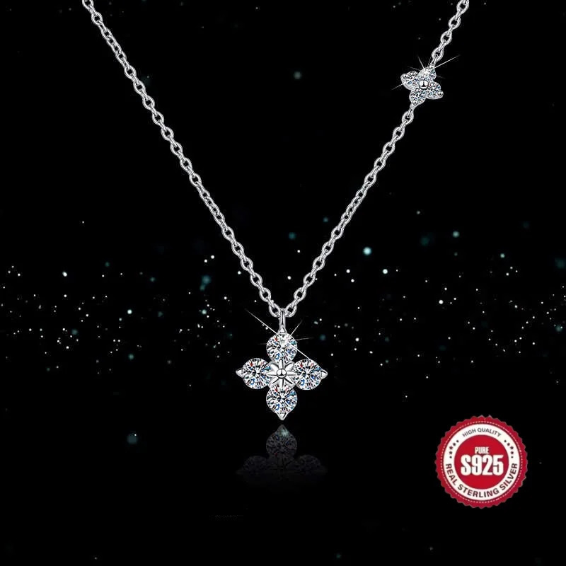 925 Sterling Silver Dainty Lucky CZ Leaf Necklace For Women Exquisite Flowers Elegant Pendant Necklace Mothers Day Jewelry Gift 260429