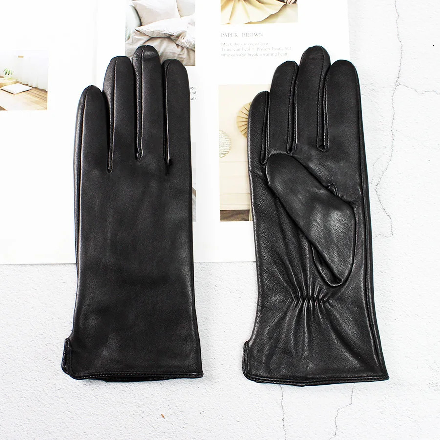 Leather Sheepskin Gloves Womens Autumn Warm Fleece Lining Color Fashion Thin Outdoor Activities Electric Bike Riding Driving 260429