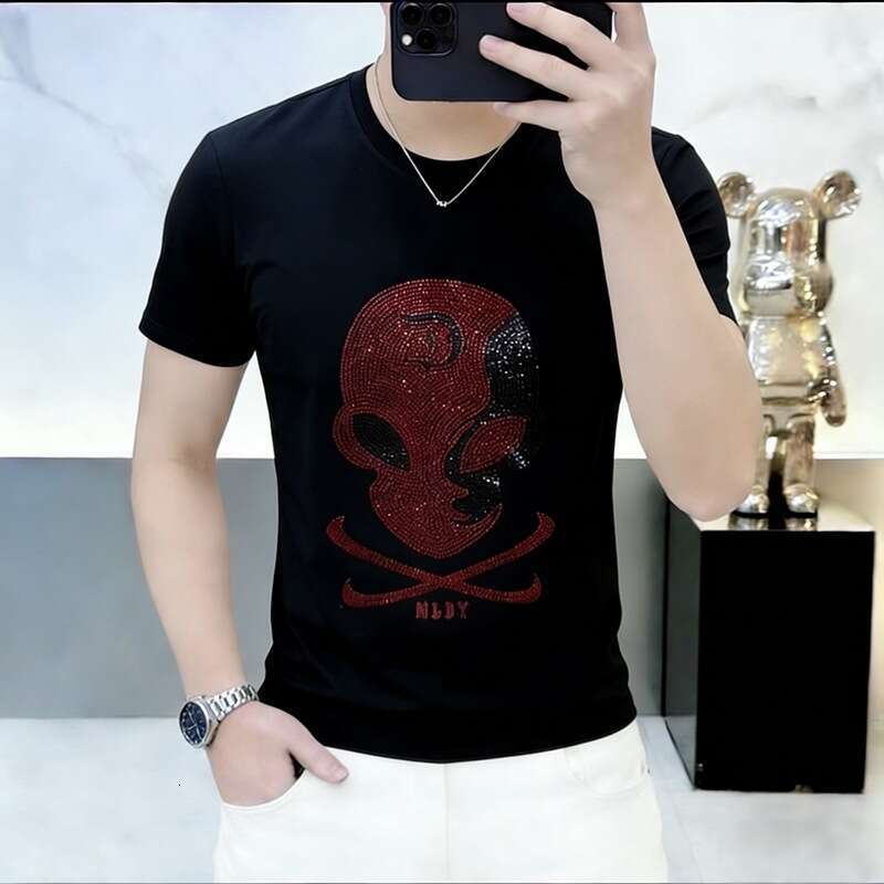 Luxury Brand Designer Clothes 2026 Summer European Fashion Short Sleeve Light Luxury Men's Half-Sleeve Top, Versatile Round Neck T-Shirt, Plus