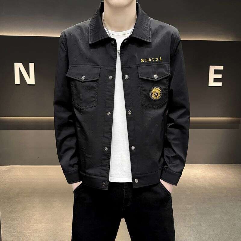 2026 Spring Autumn New Men's High-End Embroidered Workwear Jacket, Fashionable And Stylish, Versatile Casual Turn-Down Collar Jacket