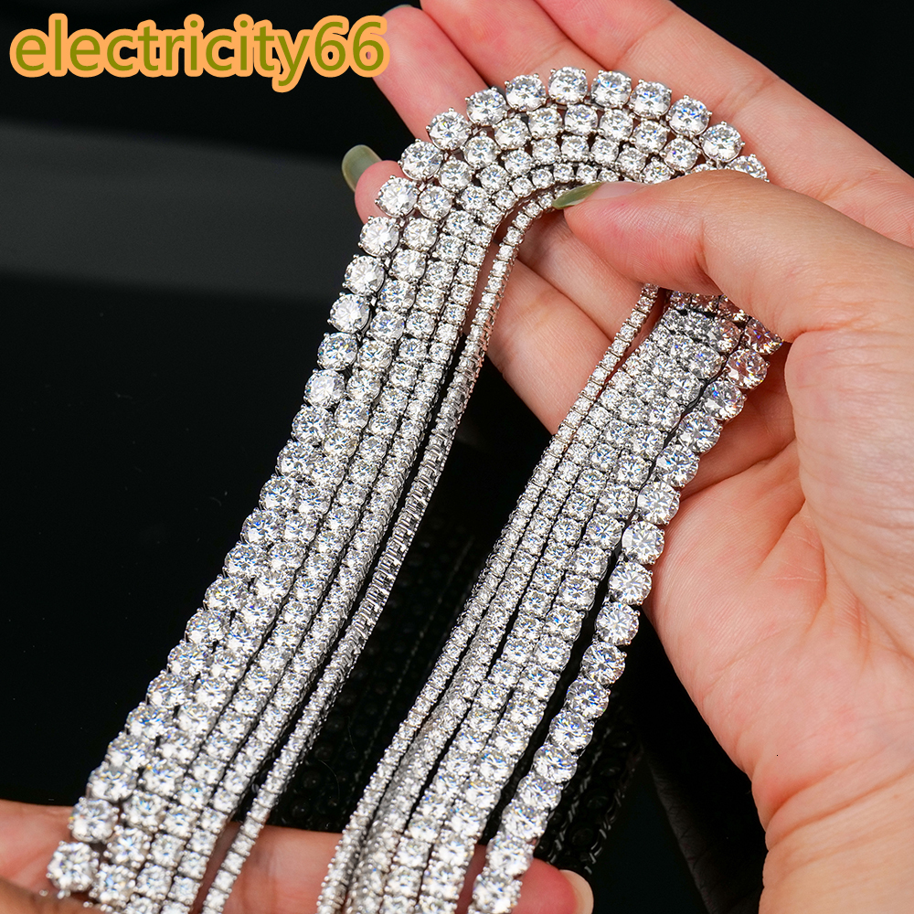 Fine Jewelry Brilliant Cut 2mm-6mm 925 Silver Iced Vvs Moissanite Rhodium Plated Trendy GRA Certified HipHop Mens Necklace