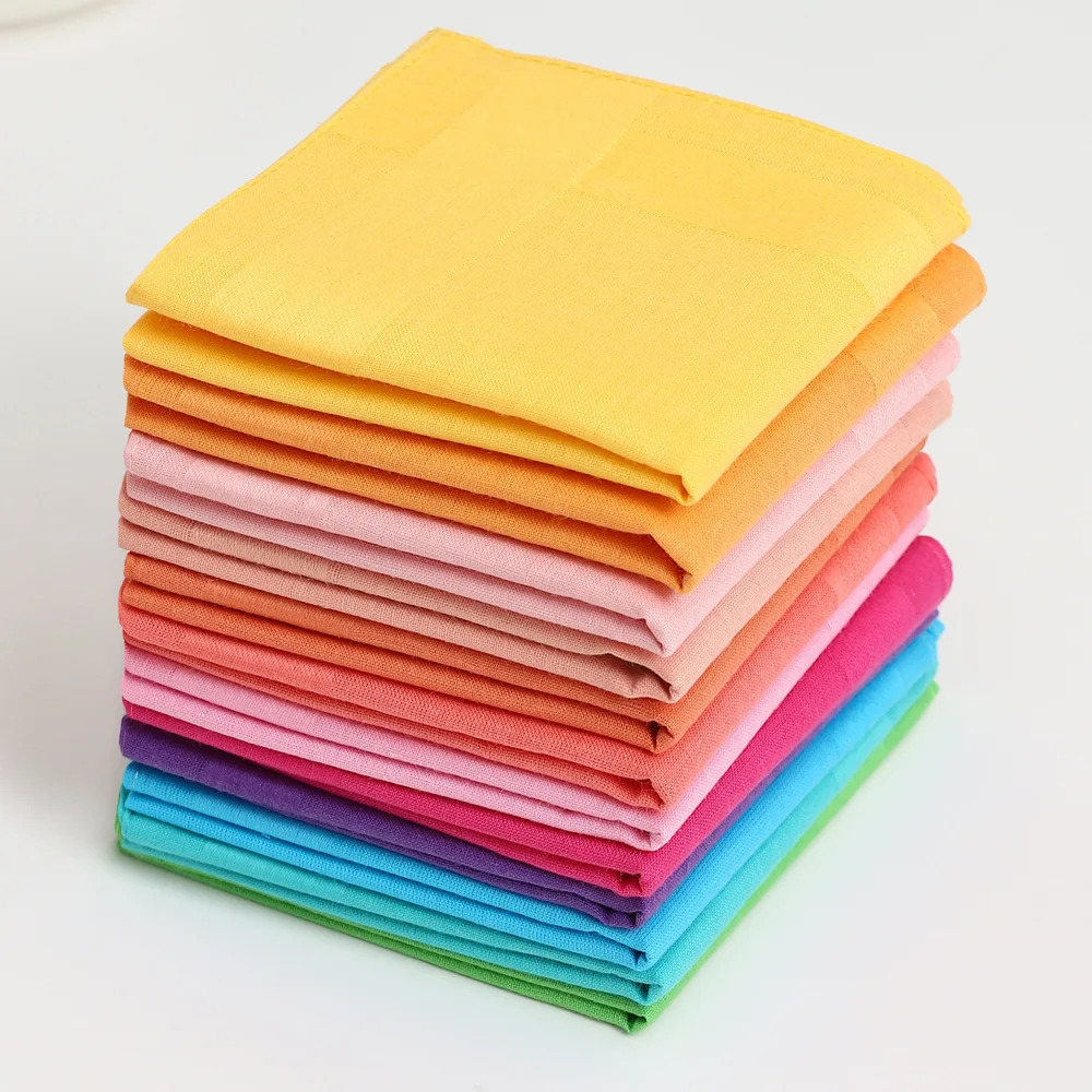 12Pcs Pure Cotton High-end Plain Satin Handkerchief Mens Business Pocket Towel Wedding Gift 40 40cm 260430