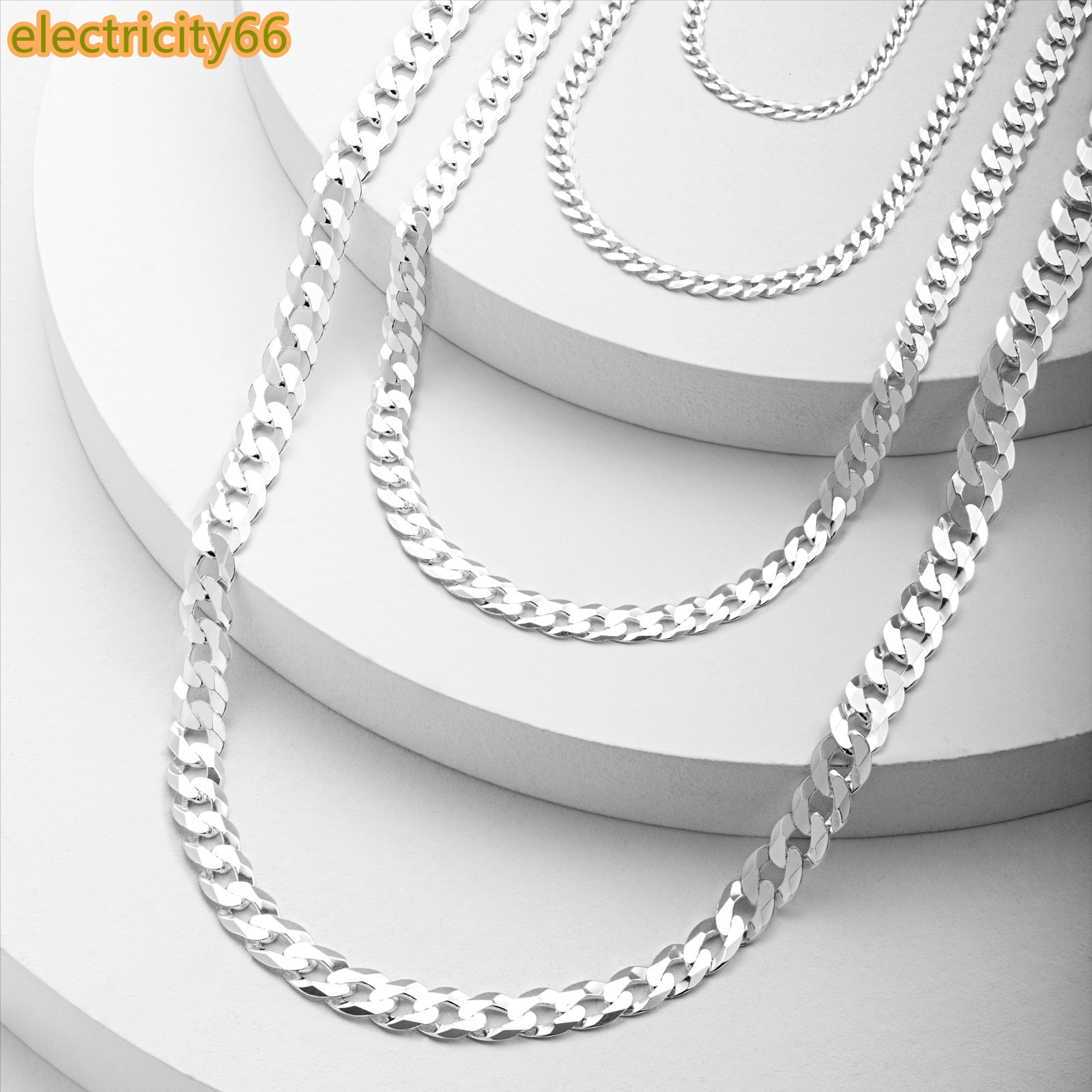 Cadena De Plata Made in Italy Durable Genuine 925 Sterling Silver Diamond Cut Curb Link Chain Choker Necklace for Men Women