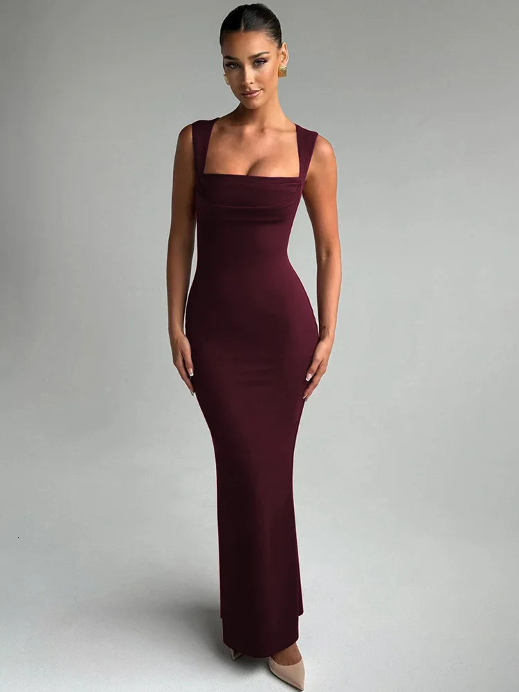 Mozision Square Collar Sleeveless Sexy Maxi Dress For Woman Fashion Spring Summer High Waist Bodycon Club Party Long Dress 260430