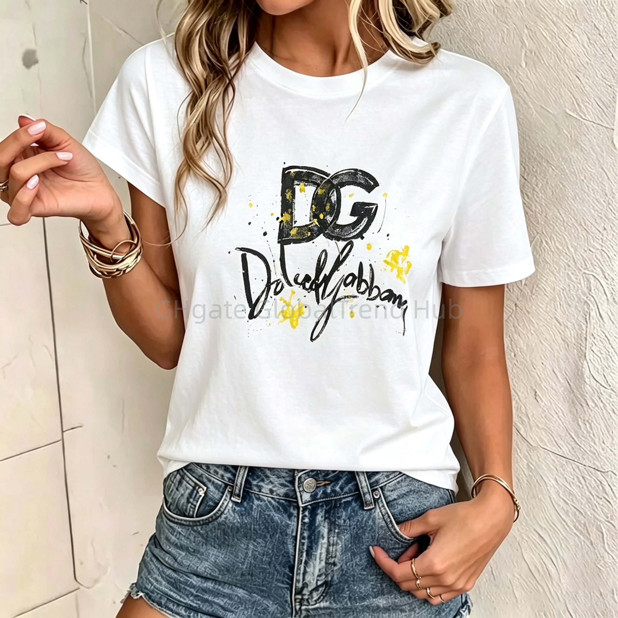 Women's Plus Size t shirt designer clothes women Luxury Graffiti T-Shirt, Soft Cotton Casual Tops, Fashion Streetwear Short Sleeve for Summer/B