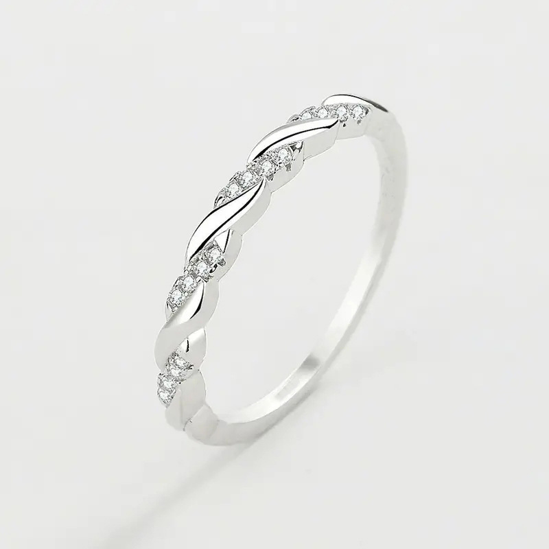 Twist Ring for Women Fashion Sterling Silver Stack Twisted Ring Cubic Zirconia Diamond Ring Wedding Party Women Jewelry Gift for Her Wife Mother Bir