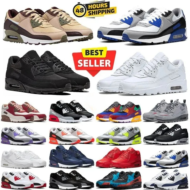 Designer Classic 90 Mens Running Shoes OG Triple White Black UNC Wolf Grey Polka Dot Infrared Supernova Total Orange Lahar Escape Hyper Grape Royal