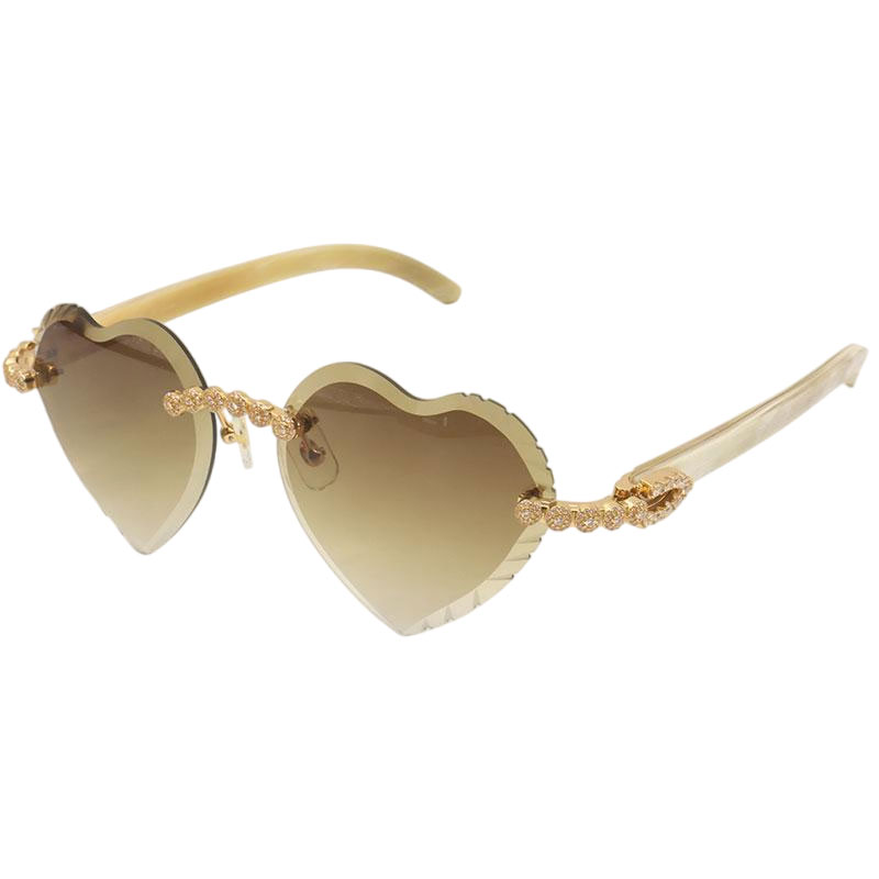 New Designer Diamond Set Original WhiteGenuine Natura horn Rimless Sunglasses Rectangle Fashion Popular Women Men Shades Heart Sun Glasses For Femal
